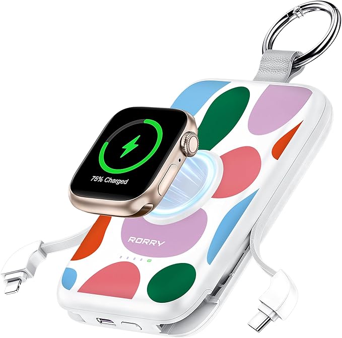 RORRY Portable Charger, 10000mAh PD 20W Fast Charging Portable Charger Power Bank with Built in Cables, Travel Battery Pack for iPhone and Apple Watch Ultra/11/10/9/8/7/6/5, Graffiti by RORRY
