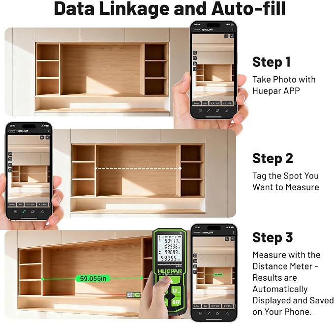 Huepar Professional Bluetooth Laser Measuring Tool S60-G-BT, 200ft | APP Control - Image 3