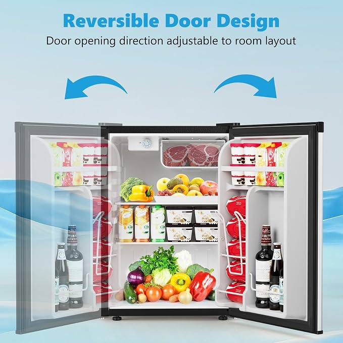 COWSAR 2.6 Cu.Ft Mini Fridge with Freezer for Bedroom Dorm, Silver | Single Reversible Door, 7 Temperature Settings, Energy Saving, 2 Removable Glass Shelves, Small Refrigerator for Apartment - Image 4