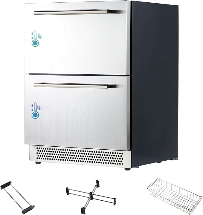 Albott 24 Inch Under Counter Drawer Fridge, Dual-Zone Beverage Refrigerator | Stainless Steel Design, LED Touch Control, Adjustable Storage, Frost-Free, Low Noise, 34℉-68℉, -0.4℉ to 32℉ by Albott