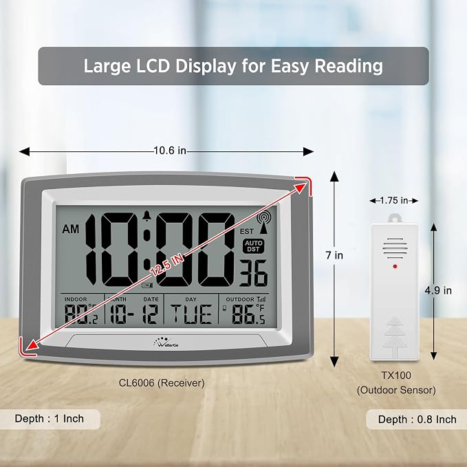 WallarGe Atomic Clock with Outdoor and Indoor Temperature - Image 2