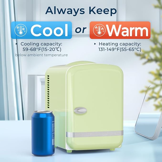 Antarctic Star 4L/6 Cans Compact Refrigerator,Portable Mini Fridge Skin Care,Cooler and Warmer for Bedroom,Car,Office & Dorm, Small Cooler for Cosmetics/Beverage/Food,GREEN - Image 3