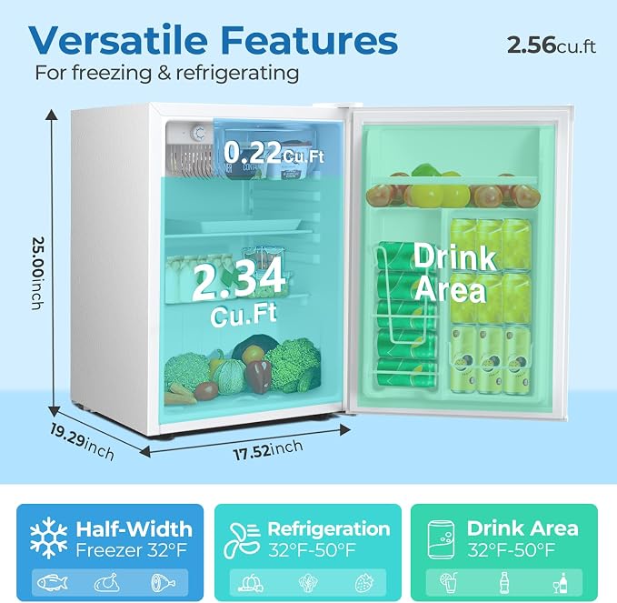 Electactic 2.56 Cu.ft Compact Refrigerator with Reversible Single Door, WHITE - Image 2