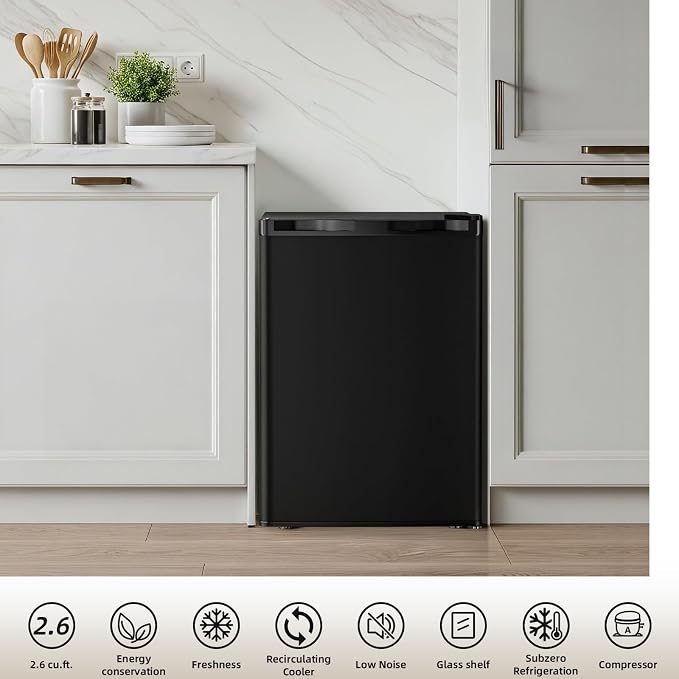 Antarctic Star 2.6 Cu.Ft.Compact Refrigerator with Freezer, Mini Fridge Single Door with Adjustable Thermostat,Removable Glass Shelves for Apartment,Dorm,Office,Kitchen，BLACK - Image 5