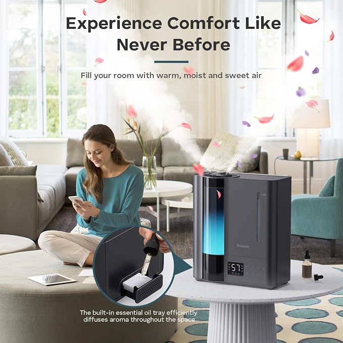 BREEZOME 8L Humidifiers for Bedroom, Warm & Cool Mist for Large Room Home, Top Fill Ultrasonic Humidifier, Humidity Sensor, Essential Oil, 60H Runtime, Quiet for Baby, Plants, Fast Relief - Image 7