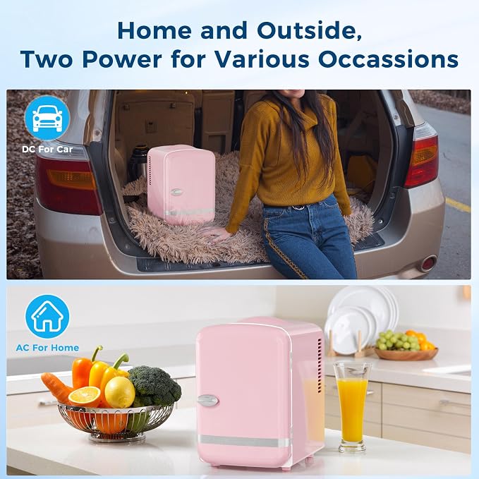 Antarctic Star 4L/6 Cans Compact Refrigerator,Portable Mini Fridge Skin Care,Cooler and Warmer for Bedroom,Car,Office & Dorm, Small Cooler for Cosmetics/Beverage/Food,PINK - Image 4