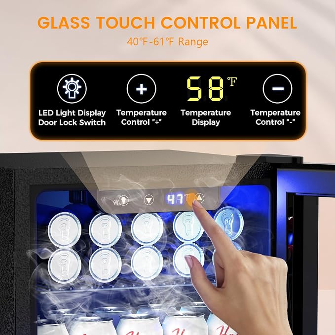 Electactic 130 Can Beverage Refrigerator Built In Freestanding Wine Fridge with Stainless Steel Reversible Glass Door, Quiet Compressor LED Touch Control for Home Kitchen Bar, 3.2 Cu.ft Silver - Image 6