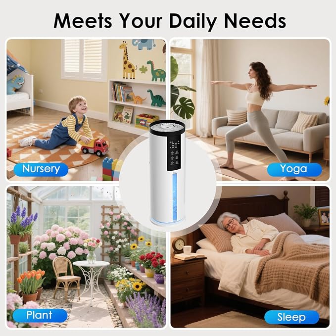 Humidifiers for Bedroom - GloryAir 2.11Gal (8L) Quiet Top Fill Cool & Warm Mist Humidifier Large Room 650 ft² with Humidistat, diffuser, Auto Mode, 7-Color Light for Plants, Baby,Adults, Office & Home - Image 8