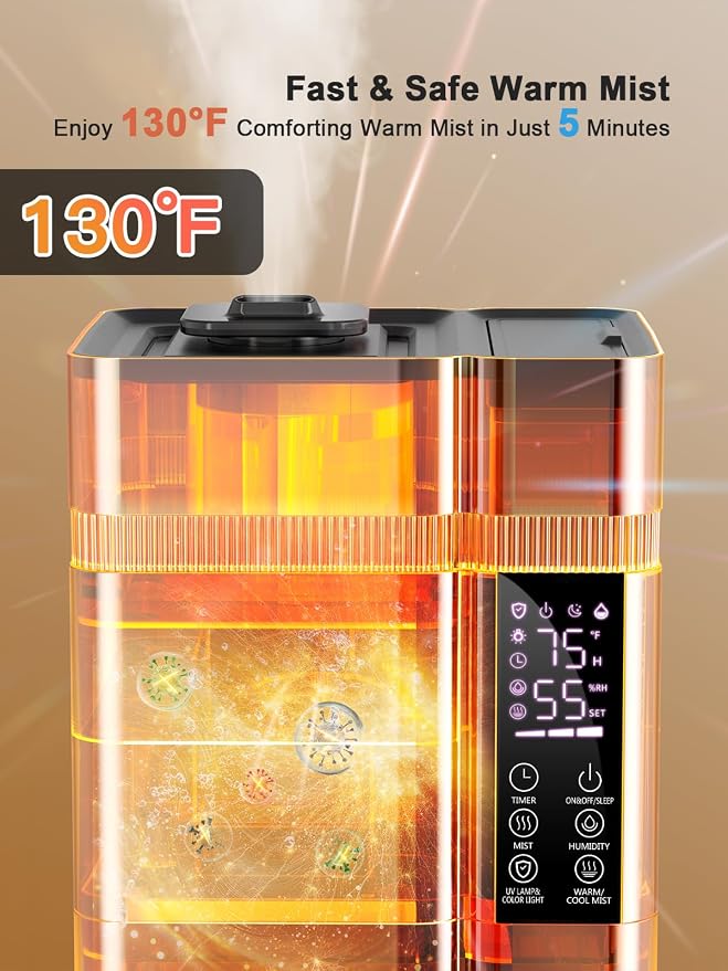 13L/3.4Gal Humidifiers for Bedroom, Ultrasonic Warm & Cool Mist Humidifier Large Room, Covers 800ft², 72H Runtime, 24H Timer, 3 Mist Modes Top Fill Quiet Humidifiers for Home, Office, Black - Image 3