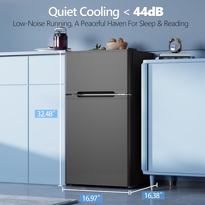 Electactic 2.5 Cu.Ft Double Door Mini Fridge with Freezer, Black Compact Refrigerator for Dorm Office Apartment - Image 4