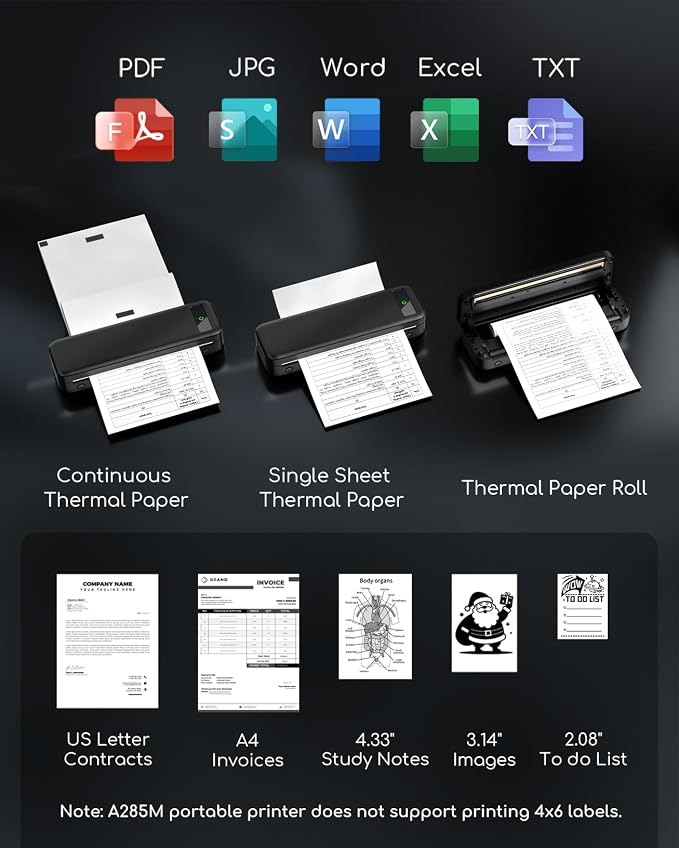Portable Printers Wireless for Travel, A285M Small Inkless Thermal Printer - Image 3