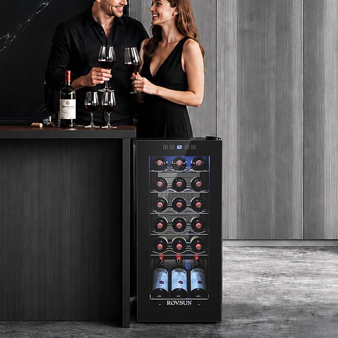 ROVSUN 18 Bottle Wine Fridge, Freestanding Compressor Wine Cooler Refrigerator, Beverage Wine Chiller with Digital Temperature Control & Double-layer Glass Door for Red White Wine, Champagne, Beer - Image 7