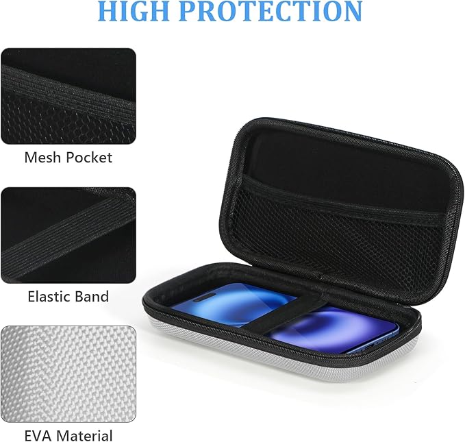 GLCON Portable Protection Hard EVA Travel Carrying Case with Mesh Pocket, Shockproof Exterior - Universal Small Electronic Tech Zipper Bag Pouch Organizer for Cell Phone, Charger, Cord, Cable - Silver - Image 4