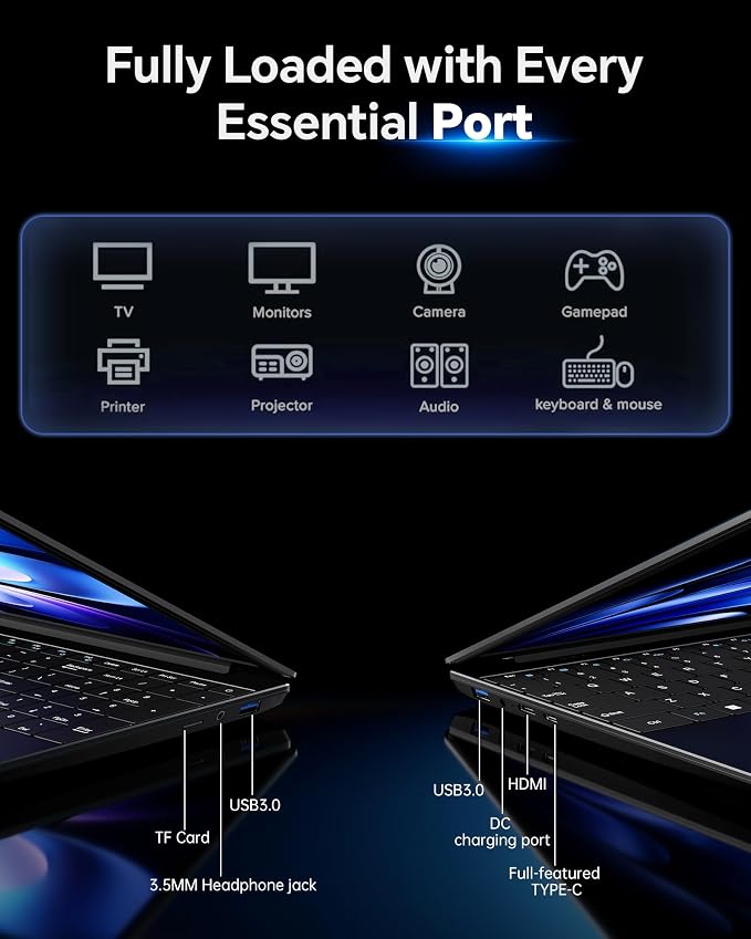 15.6'' AI Laptop with Office 365 12GB RAM 256GB SSD Win 11 Laptops | 7000mAh Battery, IPS FHD, 180°Viewing, Quad-Core Processor, Type-C, WiFi5, Portable Thin Business Student Laptops, Black - Image 5