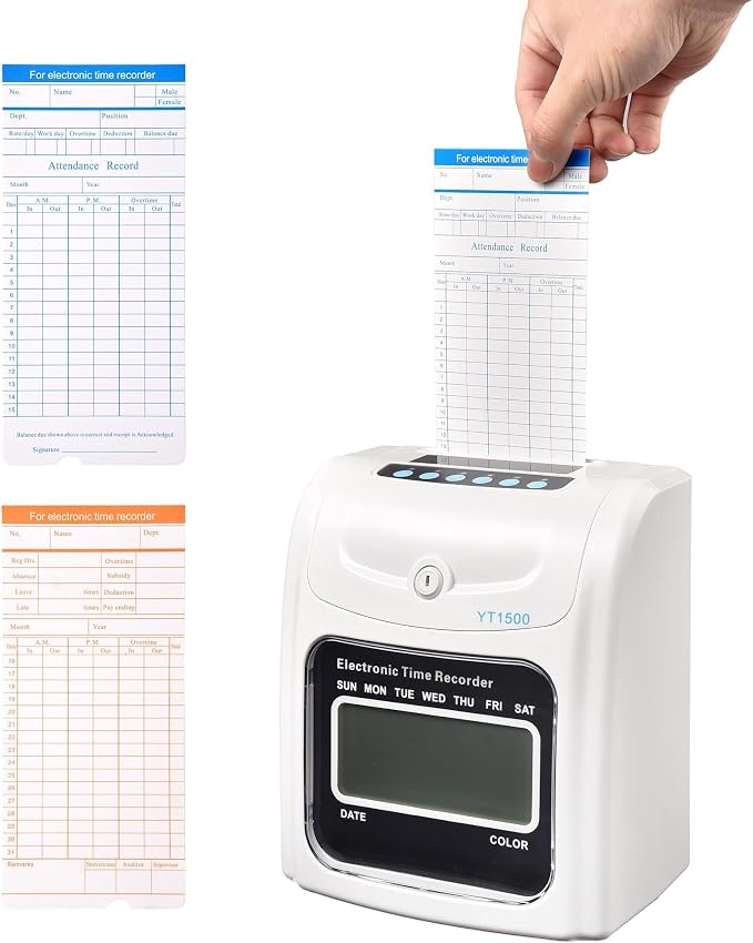 Yescom Attendance Punch Time Clock Bundle Employee Payroll Recorder LCD Display - Image 3