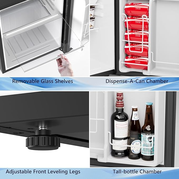 COWSAR 2.6 Cu.Ft Mini Fridge with Freezer, Quiet Reversible Door Compact Refrigerator, Small Refrigerator with 2 Removable Shelves, Adjustable Thermostat, for Office, Bedroom, Dorm, Black - Image 6