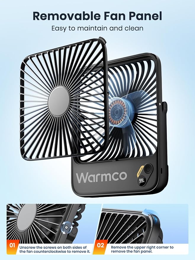 Warmco 10000mAh Portable Travel Fan 7-inch, Max 24H Runtime, Ultra-thin Quiet Rechargeable Battery Operated Desk Fan with Digital Display for Camping, Office, Bedroom, Cruise Essentials - Image 9