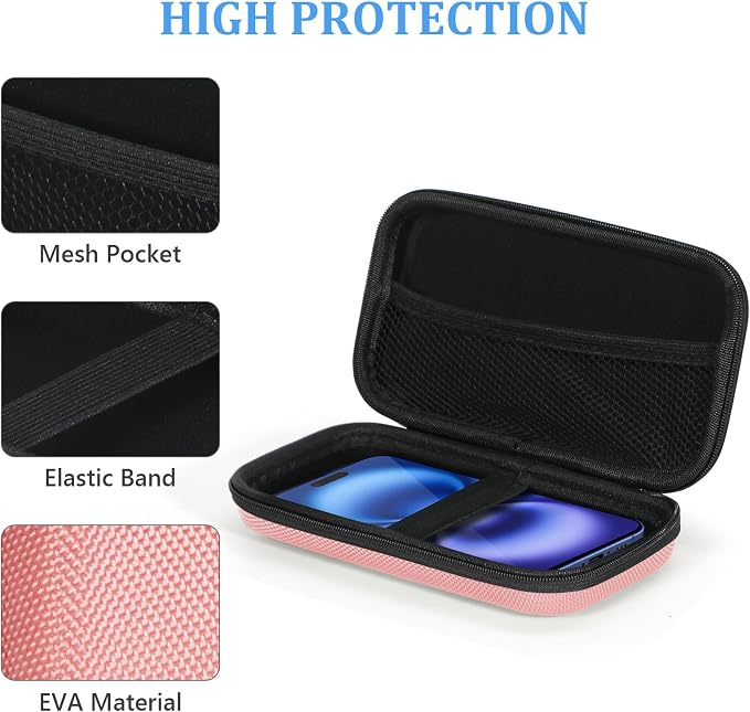GLCON Cell Phone Carrying Case - Portable Hard EVA Charger Case - High Protection Small Zipper Travel Pouch Storage Bag Electronic Organizer for Battery, GPS, Hard Drive, Charging Cable, Cord - Pink - Image 4
