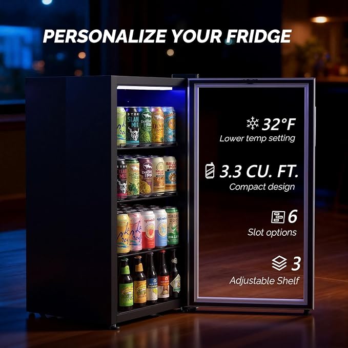 ROVSUN 3.3 Cu.Ft. Beverage Cooler Refrigerator, Mini Cooler with Removable Shelves, 32-50°F Temperature Adjustable Fridge for Soda, Beer, Freestanding Small Fridge for Kitchen, Dorm, Office or Bar - Image 4