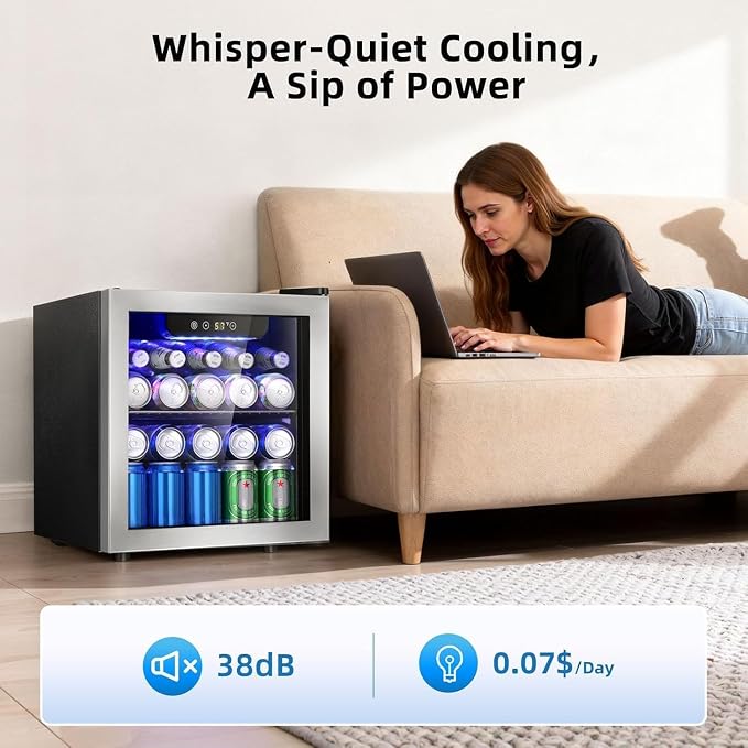 Antarctic Star 48 Can Mini Beverage Refrigerator, 1.3 Cu.Ft Compact Drink Cooler with Glass Door, Adjustable Temp 40-61°F, Quiet Freestanding Wine & Soda Cooler for Home Office Dorm, LED Lit - Image 6