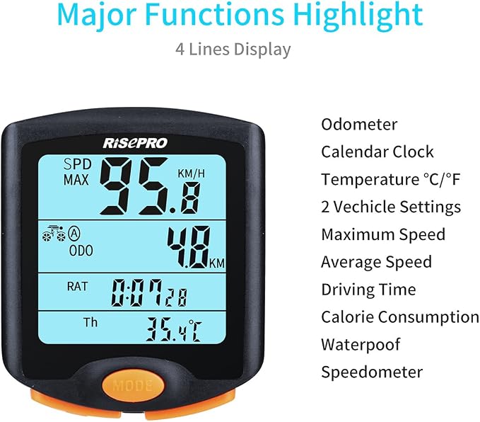 Bike Computer, RISEPRO® Wireless Bicycle Speedometer Bike Odometer Cycling - Image 3