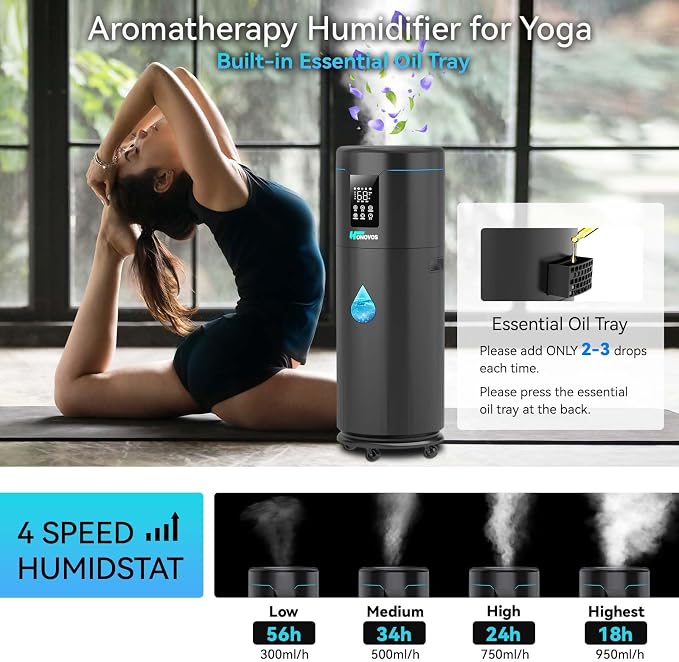 Humidifiers for Large Room Home Bedroom 2000 sq.ft. 17L/4.5Gal Large Humidifier with Extension Tube & 4 Speed Mist,Top Fill Wholehouse Humidifier with 360°Nozzle for Plant Commercial Greenhouse(Black) - Image 4