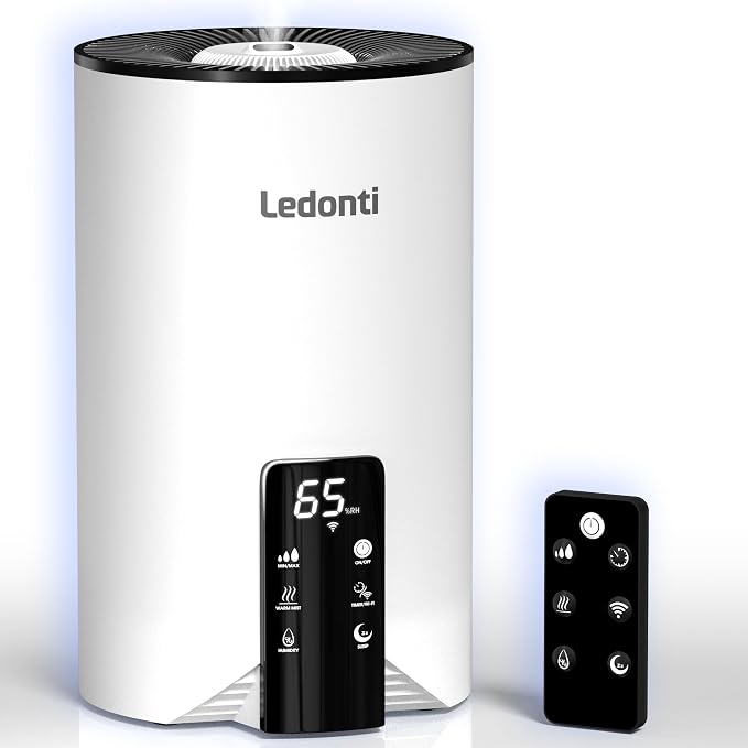 Humidifiers for Bedroom Smart Control - Dual Mist Cool & Warm Mist Humidifier 4L Big Capacity Top Fill Water Tank, Quie Humidifier, for Large Rooms Home Living Office Baby - Ultrasonic Humidifier by Ledonti