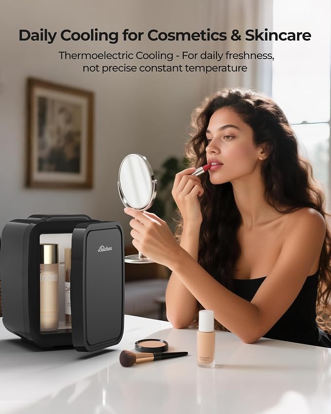 BEICHEN Mini Fridge 4 Liter/6 Can Portable Compact Refrigerator | for Bedroom Office Dorm Car, Fast Cooling, Low Noise, 100-125V AC/5-12V USB, for Skincare, Food, Drinks(Black) - Image 3