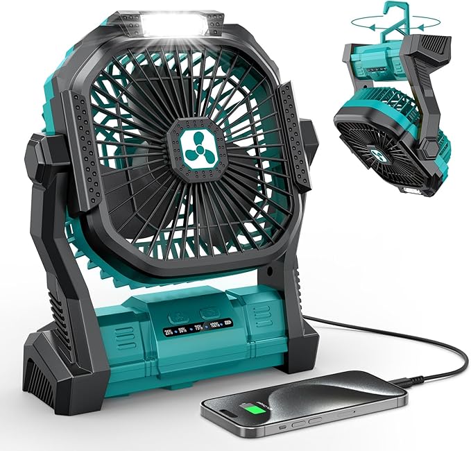 ONLYNEW Portable Fan Rechargeable, 20000mAh Cordless Battery Powered Fan with LED Lantern, USB C Battery Operated for Travel Bedroom Home Camping Tent Office Beach Desk Fishing Table by OnlyNewforYourLife