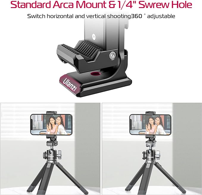 Metal Phone Tripod Mount 3 Cold Shoes & Arca Port, 360° Smartphone Tripod - Image 2