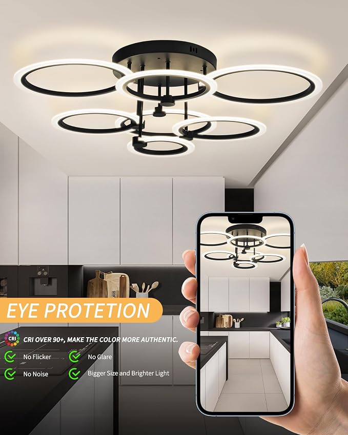 Smart LED Ceiling Light, 7-Ring Modern Flush Mount Fixture, 130W Dimmable - Image 6