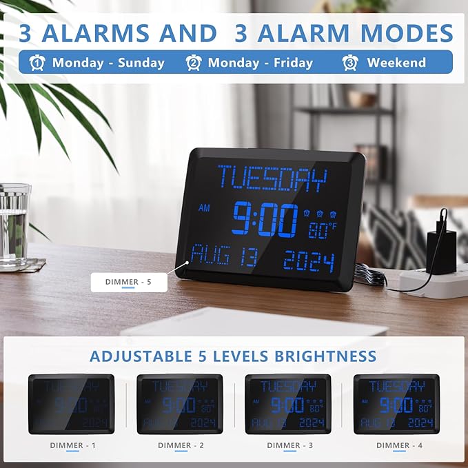 Raynic Digital Clock, 11.5" Large Display Calendar Clock - Image 4