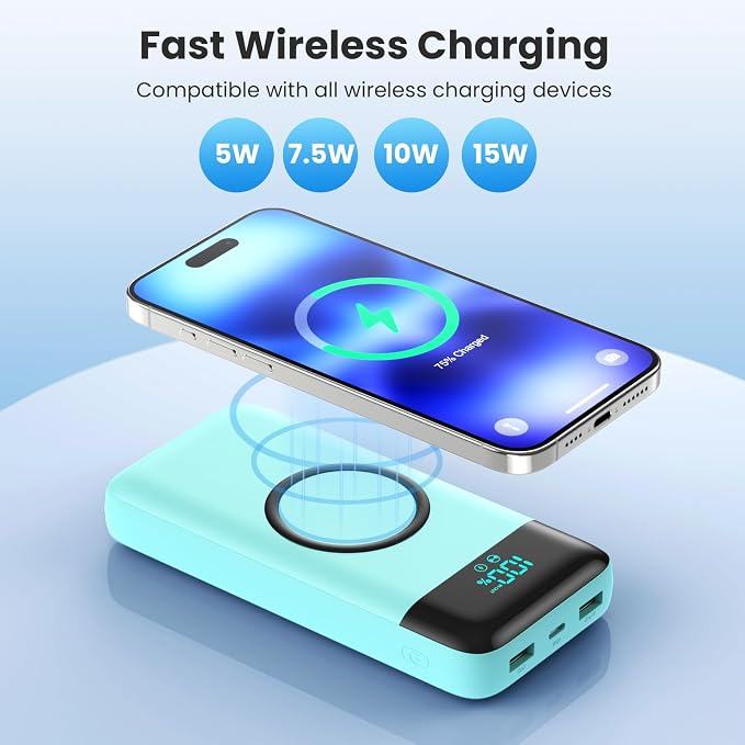 Wireless Portable Charger 40800mAh for iPhone with 3 Built-in Cables,7-in-1 15W Wireless Charging USB C Power Bank,25W PD Fast Charging Travel Essential Battery Pack for iPhone 17/16/15,Android-Green - Image 2