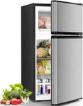 Antarctic Star Compact Mini Fridge with Freezer,Double Door with Adjustable Thermostat,Small Fridge Removable Shelves for Dorm/Office,2.45 Cu.Ft,STEEL by AntarcticStar