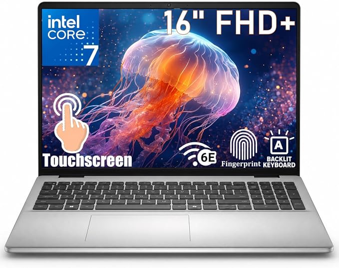 Dell 16 Touchscreen Laptop, Intel Core 7 150U, 32GB DDR5, 1TB PCIe SSD | 16" FHD+, AI Copilot+ PC for Business & Home Student, WiFi 6E, Backlit Keyboard, Fingerprint Reader, 1080p Webcam, Windows 11 by Dell