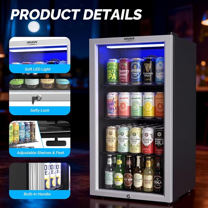 ROVSUN 3.3 Cu.Ft. Beverage Cooler Refrigerator, Mini Cooler with Removable Shelves, 32-50°F Temperature Adjustable Fridge for Soda, Beer, Freestanding Small Fridge for Kitchen, Dorm, Office or Bar - Image 5