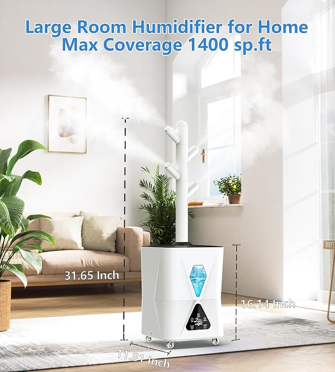 Humidifier Large Room,13L/3.43Gal 1400 sq.ft, Cool Mist Humidifiers for Bedroom with 1350mL/H Spray Output for Home, Office, Plants, Warehouse, House - Image 4