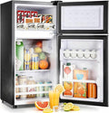 Mini Fridge with Double Doors Small Refrigerator with Separate Freezer & 7 Adjustable Temperature Control, Tiny Size & Personal Fridge Ideal for Office Apartment Dorm Black by DEMULLER