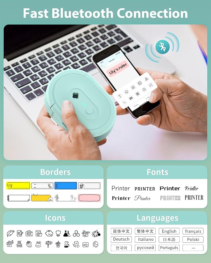 Label Maker Machine with Tape, N12 Portable Bluetooth Label Printer, Wireless - Image 2