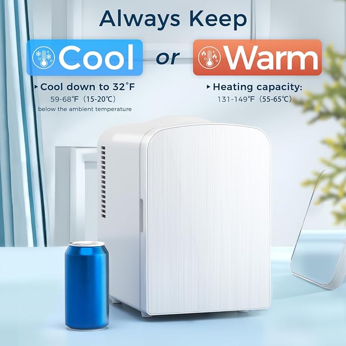 Antarctic Star Compact Refrigerator,Small Cooler for Cosmetics, Beverage and Food,Portable Mini Fridge,Skin Care 4L Capacity/6 Cans, Cooler and Warmer for Bedroom, Car, Office & Dorm,White - Image 2