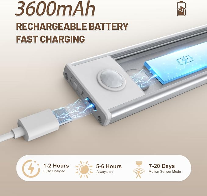 6 Pack Under Cabinet Lighting Wireless, 68 LED Rechargeable Battery Motion - Image 2