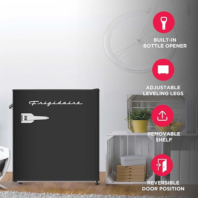 FRIGIDAIRE Black Retro Mini Refrigerator-Energy Saving-Adjustable Thermostat Control-Side Mounted Bottle Opener-Ideal for Dorm, Office, RV, Garage, Apartment 1.6 Cubic Feet - Image 4