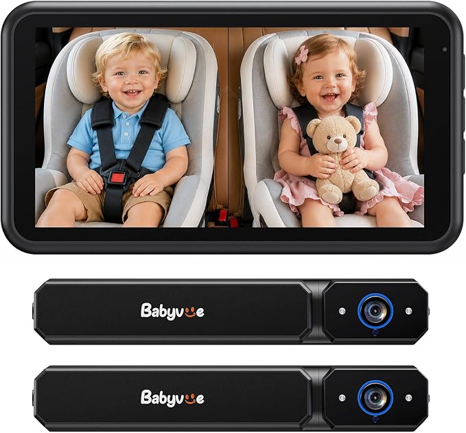 Babyvue Wireless Dual Car Camera Baby Monitor Fast Setup, HD1080P Spilt-Dispaly by BabyVue