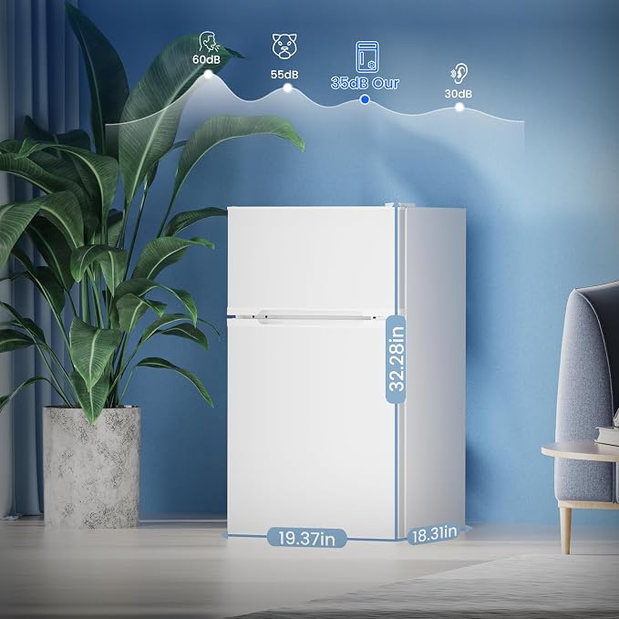 Electactic 3.1 Cu.Ft Mini Fridge with Freezer for Bedroom Office, White | 2 Reversible Door, Removable Glass Shelves, Adjustable Thermostat, Energy Efficient Compact Small Refrigerator for Dorm - Image 7