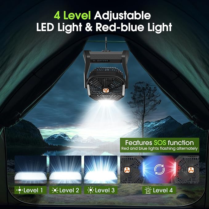 Portable Rechargeable Fan, 20000mAh Cordless Battery Powered Camping Tent Fans with LED Lantern, Small USB C Operated Outdoor Ventilador for Travel Camp Fishing Picnic Beach Office Home Essentials - Image 5