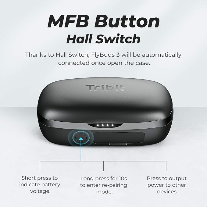 Tribit FlyBuds 3 Wireless Earbuds, 110H Playtime Bluetooth Headphones | IPX8 Waterproof, BT5.3, Deep Bass Sound Earphones, Custom EQ, Charging Case, Light Weight in-Ear Buds, Built-in Mic, Black - Image 5