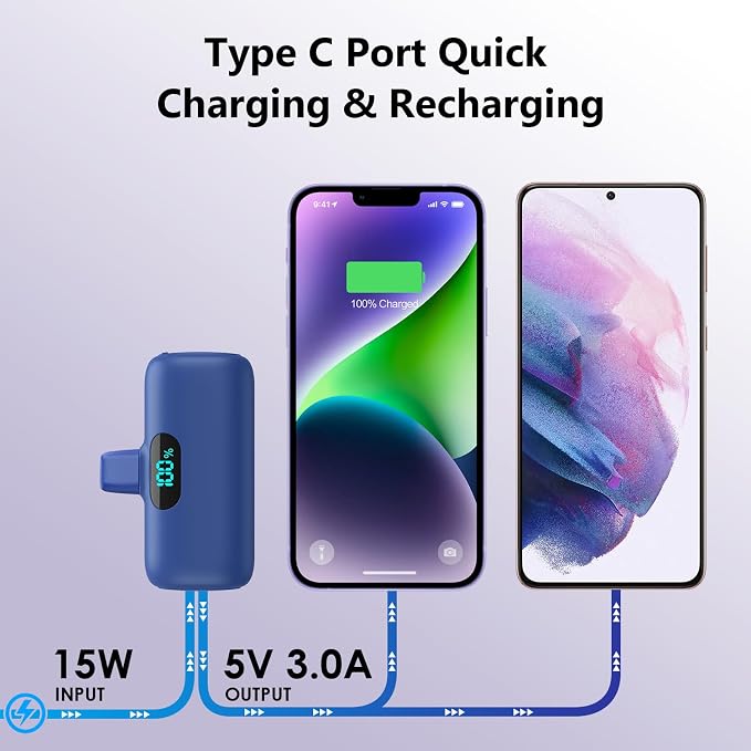 Mini Portable Charger for iPhone,Upgraded 5000mAh PD Fast Charging Battery Pack,LCD Display Cute Power Bank Portable Phone Charger for iPhone 14/14 Pro Max/13/13 Pro/12 Pro/11/XS/XR/X/8/7/6-Deep Blue - Image 6