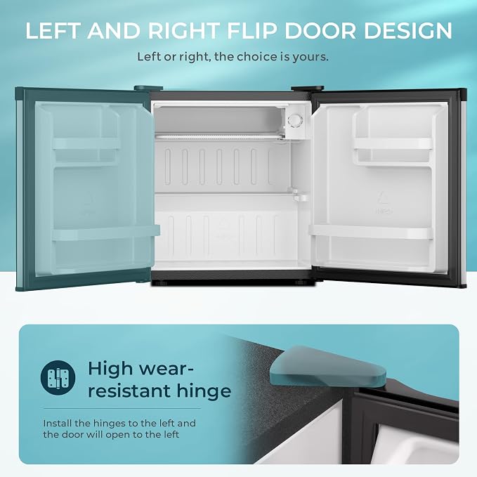 EUHOMY 1.7 Cu.Ft Mini Fridge, Reversible Single Door Compact Refrigerator, Energy Saving, Adjustable Thermostat, Mini Fridge for Bedroom, Office, Dorm, Silver - Image 2