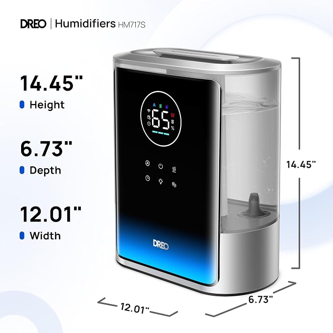 DREO 8L Smart Humidifier Large Room 600ft², HM717S, 80H Runtime Supersized Warm and Cool Mist Humidifiers for Bedroom Baby, 28dB Quiet Air Humidifier for Plants Indoor, Home, Whole House, Silver - Image 8