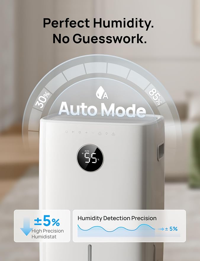 DREO 110-Pint Smart Dehumidifier for Basement, 4500 Ft² for Large Room, 2 Gallon Water Tank, Auto/Comfort/Constant Mode Dehumidifiers for Home, Bedroom, Bathroom, with Drain Hose, White, 711S - Image 5